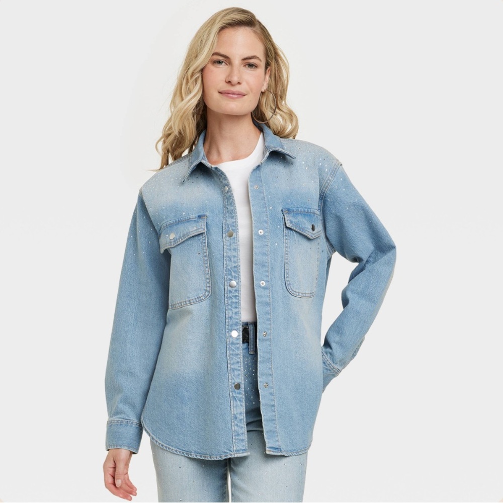 Universal Thread Light Blue Jean Jacket with Jewels